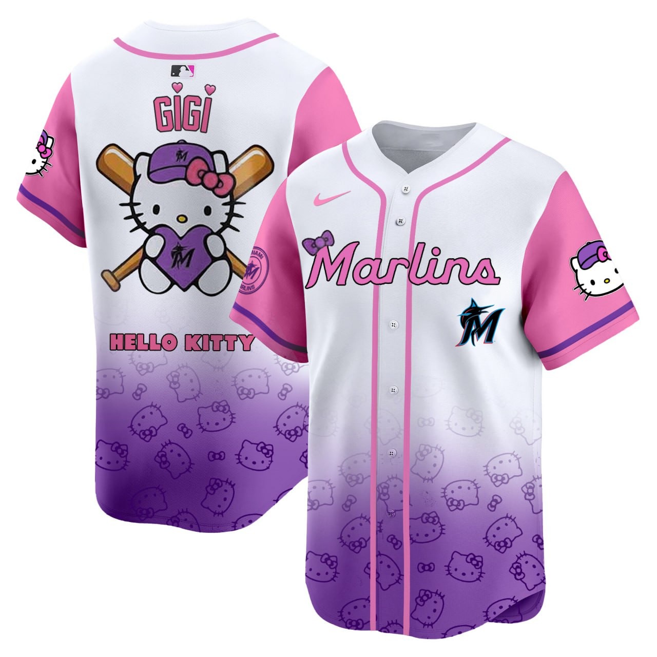 Nike Gigi #28 Florida Marlins Hello Kitty White Stitched Baseball Jersey