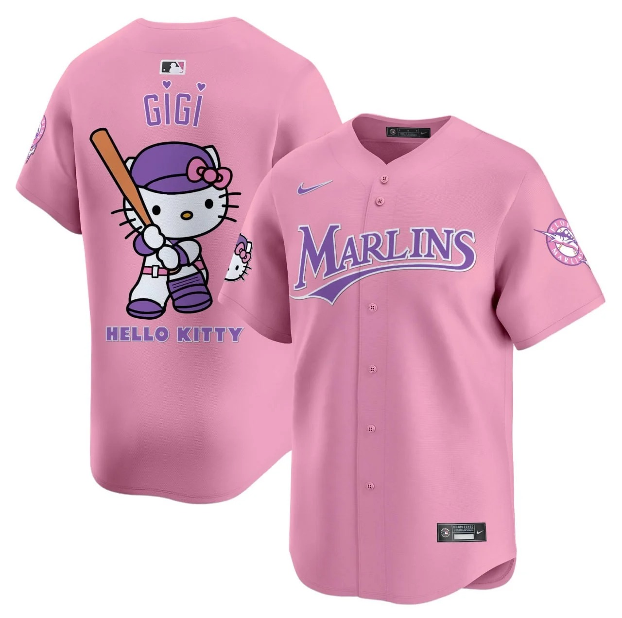 Nike Gigi #28 Florida Marlins Hello Kitty Pink Stitched Baseball Jersey