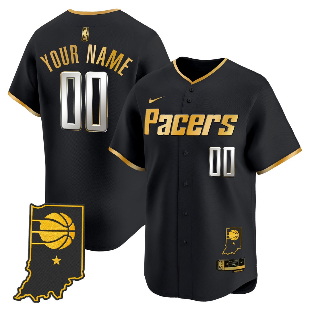 Indiana Pacers Vapor Baseball Custom Jersey Black Gold - All Stitched