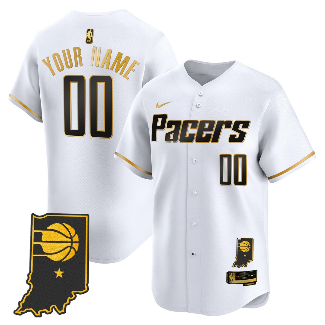 Indiana Pacers Vapor Baseball Custom Jersey White Gold - All Stitched