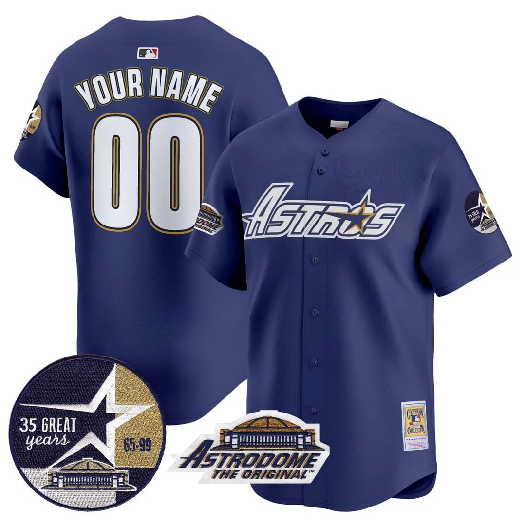 Houston Astros Custom Navy Throwback Patch Limited Stitched Baseball Jersey
