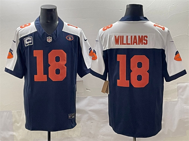 Men's Chicago Bears #18 Caleb Williams Navy White F.U.S.E. With 1-star C Patch And No. 51 Patch Throwback Stitched Football Jersey