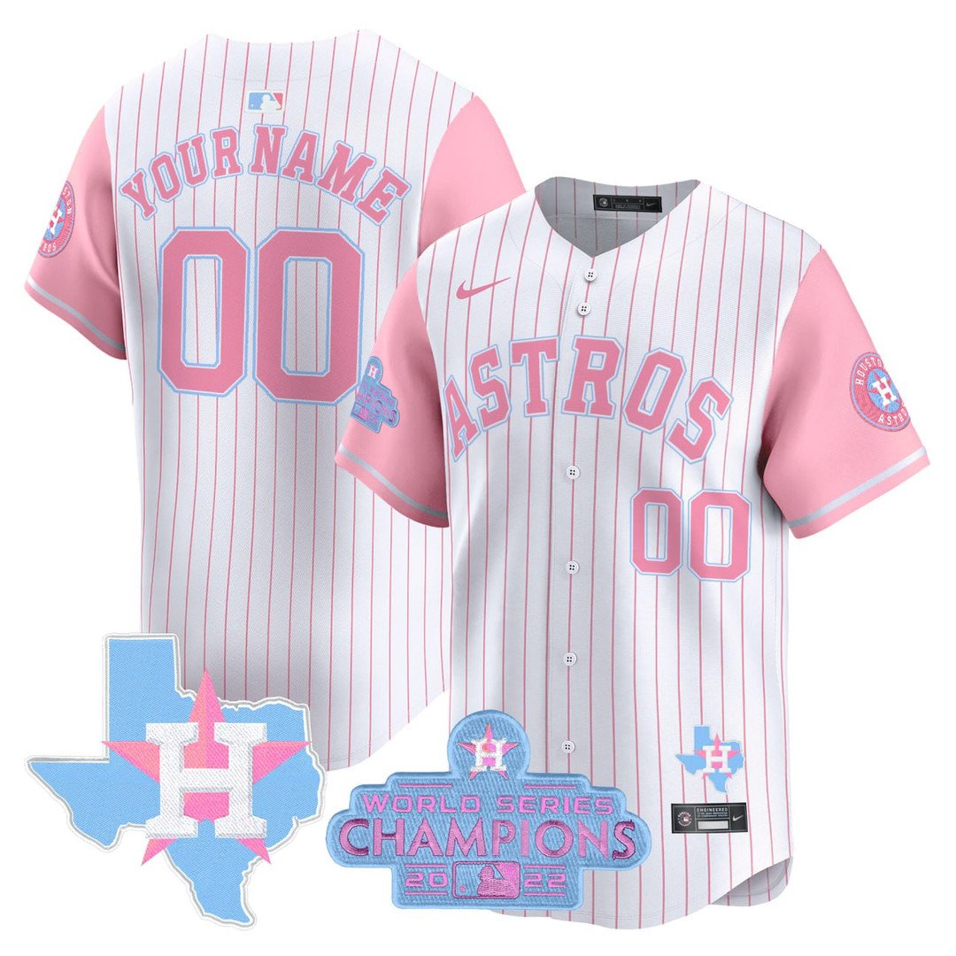 Houston Astros Custom Pink 2022 World Series Champions State Patch Stitched Jersey