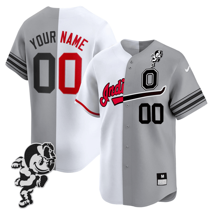 Ohio State Buckeyes & Cleveland Indians Split Custom Jersey - All Stitched
