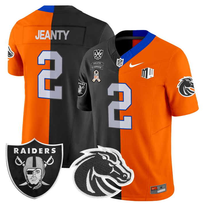 Men's Ashton Jeanty #2 Raiders & Boistate Broncos Split Jersey - All Stitched