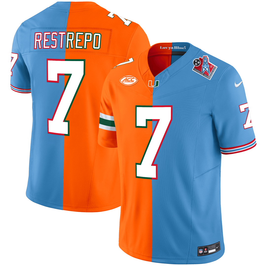 Men's Xavier Restrepo Miami Hurricanes x Tennessee Titans Split Vapor Limited Jersey