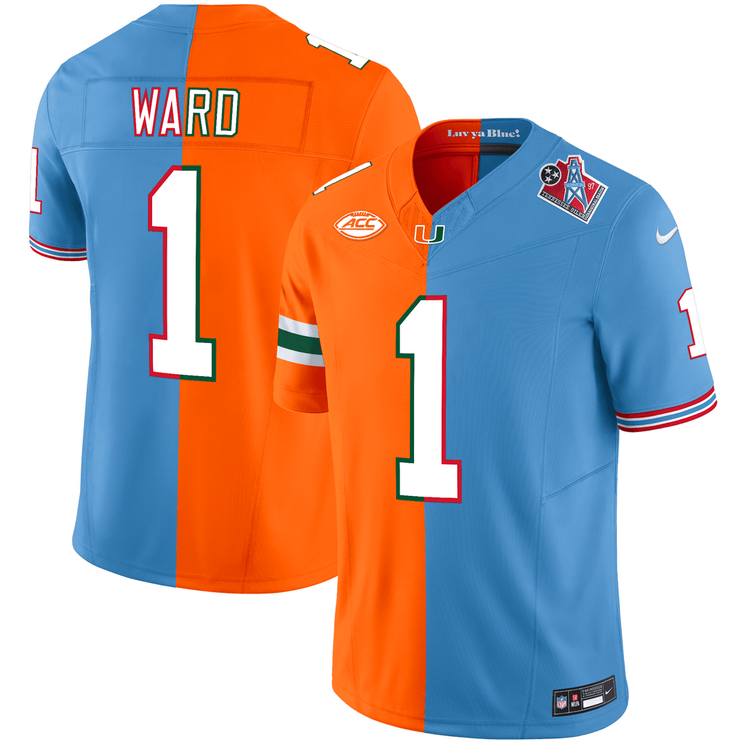 Men's Cam Ward Miami Hurricanes x Tennessee Titans Split Vapor Limited Jersey