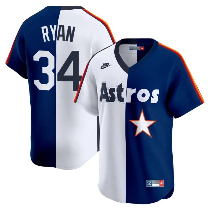 Men's Houston Astros #34 Nolan Ryan Nike Split Navy White Stitched Baseball Jersey