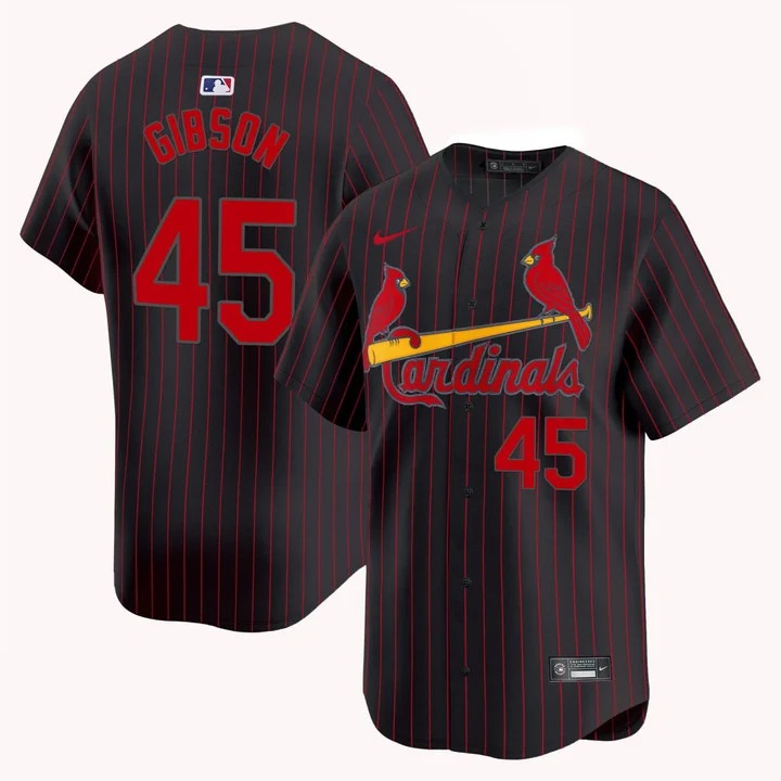 Men's Bob Gibson #45 St. Louis Cardinals Pinstripe Brown Nike Limited Jersey - All Stitched