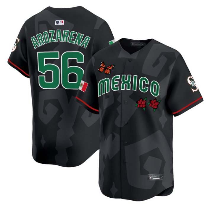 Men's Seattle Mariners #56 Randy Arozarena Black 2025 Mexican Heritage x Sentrock Vapor Limited Stitched Baseball Jersey