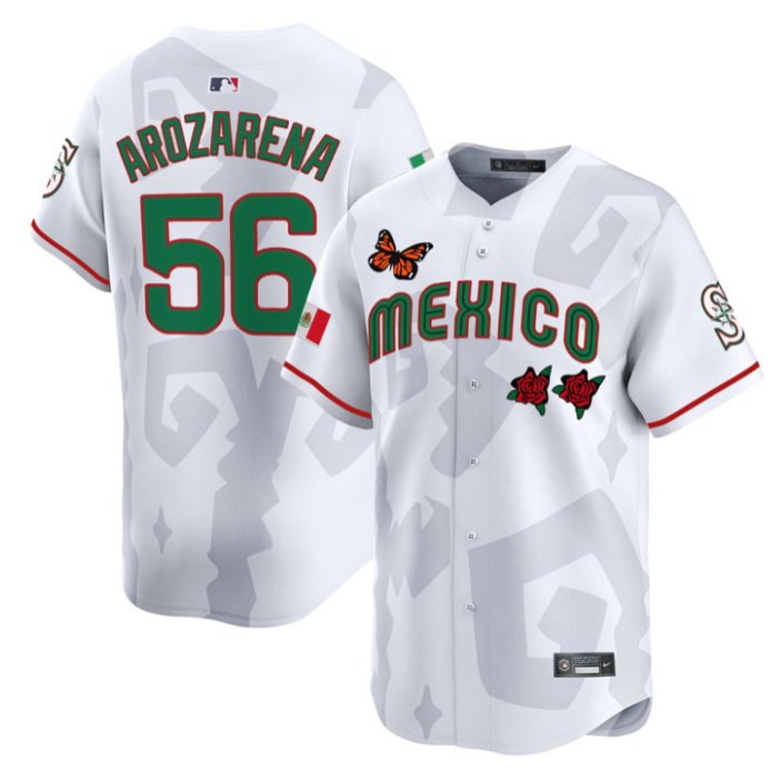 Men's Seattle Mariners #56 Randy Arozarena White 2025 Mexican Heritage x Sentrock Vapor Limited Stitched Baseball Jersey