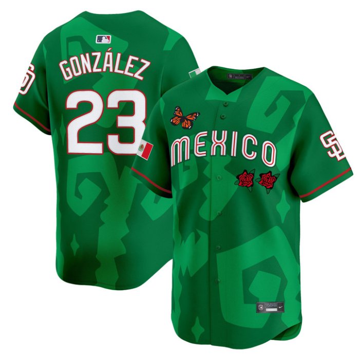 Men's San Diego Padres #23 Adrian Gonzalez Green Mexican Heritage 2025 Sentrock Vapor Limited Stitched Baseball Jersey