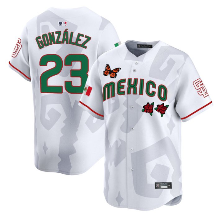 Men's San Diego Padres #23 Adrian Gonzalez White Mexican Heritage 2025 Sentrock Vapor Limited Stitched Baseball Jersey