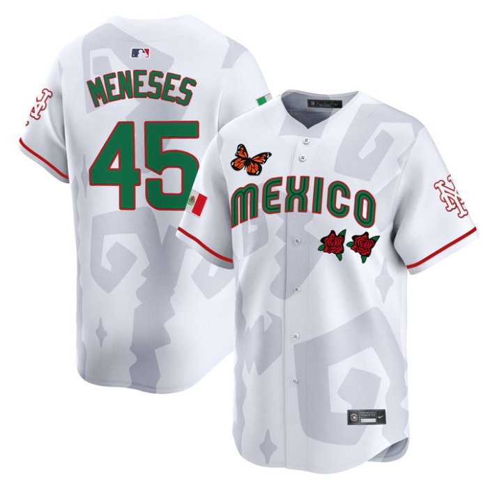 Men's New York Mets #45 Joey Meneses White Mexican Heritage 2025 Sentrock Limited Stitched Baseball Jersey