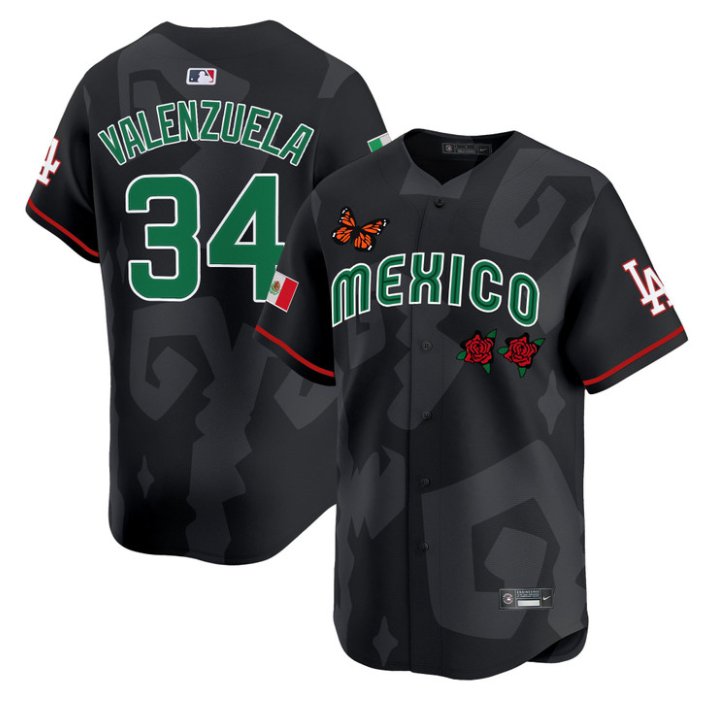 Men's Los Angeles Dodgers #34 Fernando Valenzuela Black 2025 Mexican Heritage x Sentrock Limited Stitched Baseball Jersey