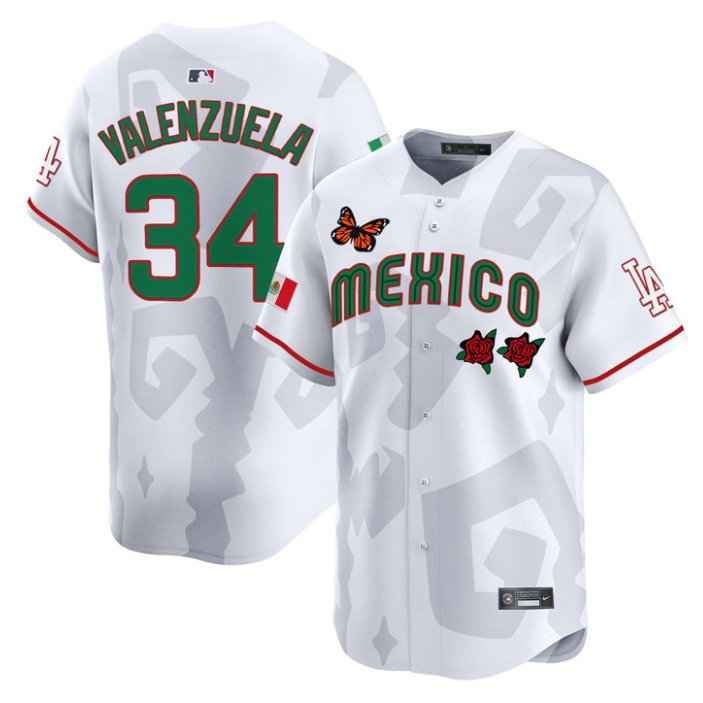 Men's Los Angeles Dodgers #34 Fernando Valenzuela White 2025 Mexican Heritage x Sentrock Limited Stitched Baseball Jersey