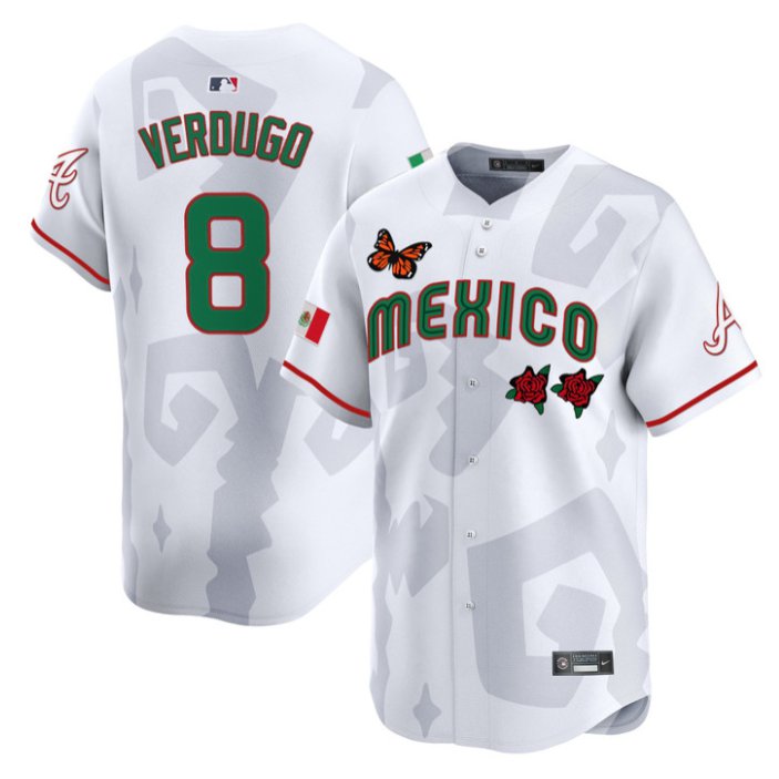 Men's Atlanta Braves #8 Alex Verdugo White 2025 Mexican Heritage x Sentrock Limited Stitched Baseball Jersey