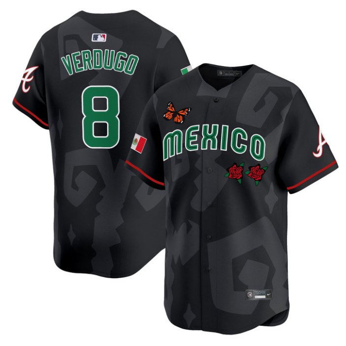 Men's Atlanta Braves #8 Alex Verdugo Black 2025 Mexican Heritage x Sentrock Limited Stitched Baseball Jersey