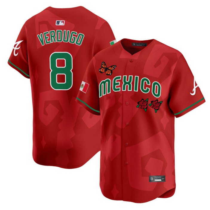 Men's Atlanta Braves #8 Alex Verdugo Red 2025 Mexican Heritage x Sentrock Limited Stitched Baseball Jersey