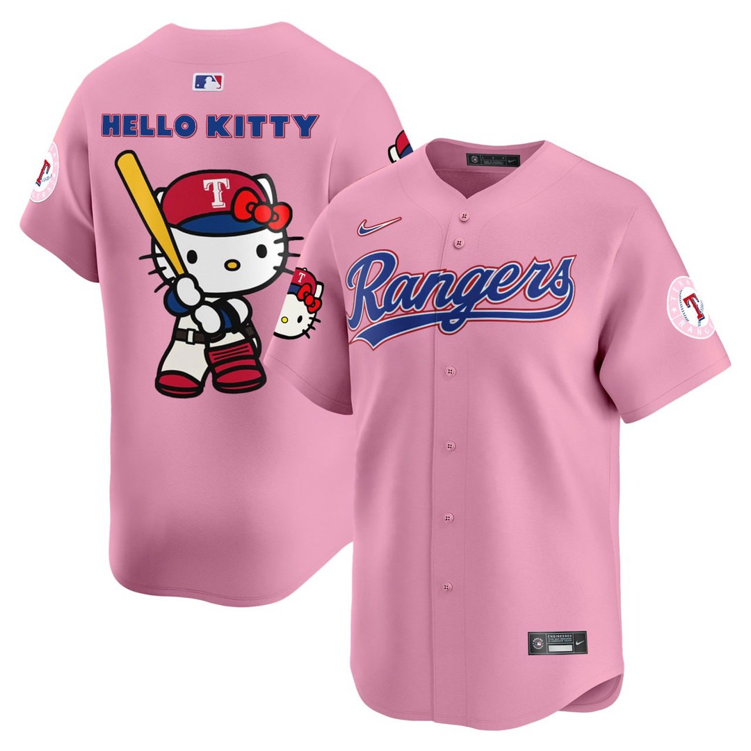 Men's Texas Rangers x Hello Kitty Pink Nike Limited Jersey - All Stitched