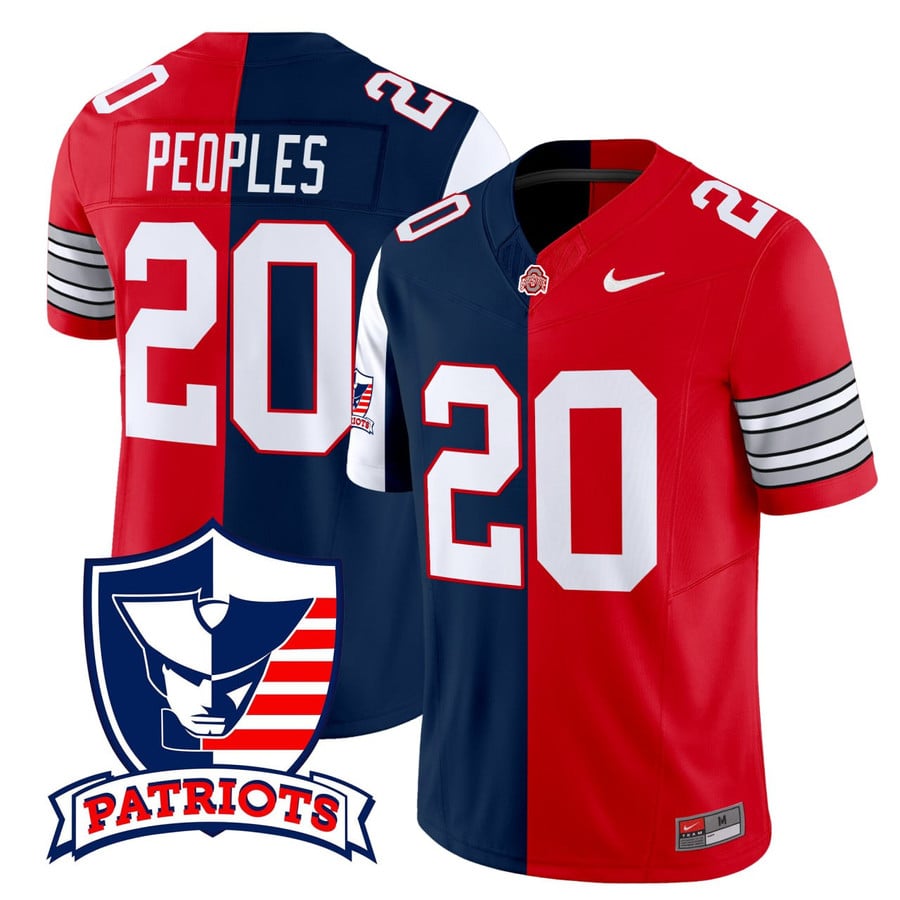 Men's James Peoples #20 Veterans Memorial High School Patriots & Ohio State Buckeyes Split Jersey - All Stitched
