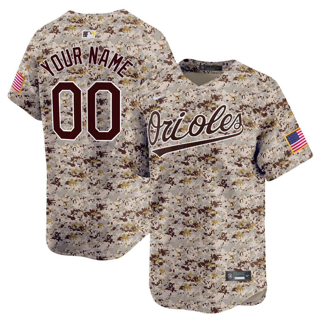Baltimore Orioles Camo Limited Custom Jersey - All Stitched