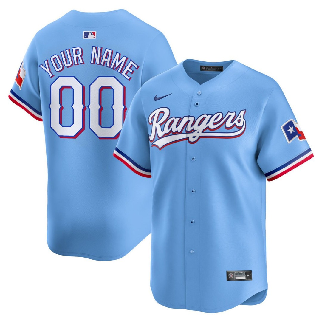 Texas Rangers Light Blue Custom Jersey - All Stitched