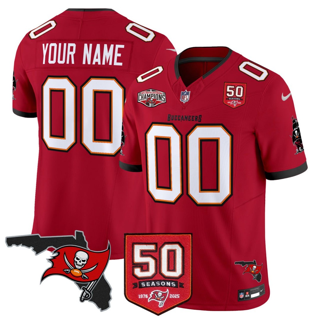 Tampa Bay Buccaneers Custom Red F.U.S.E. 50th Season State 2024 NFC South Champions Patch Jersey - All Stitched