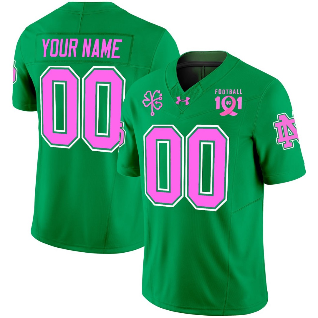 Notre Dame Fighting Irish Football Green Custom Jersey - All Stitched