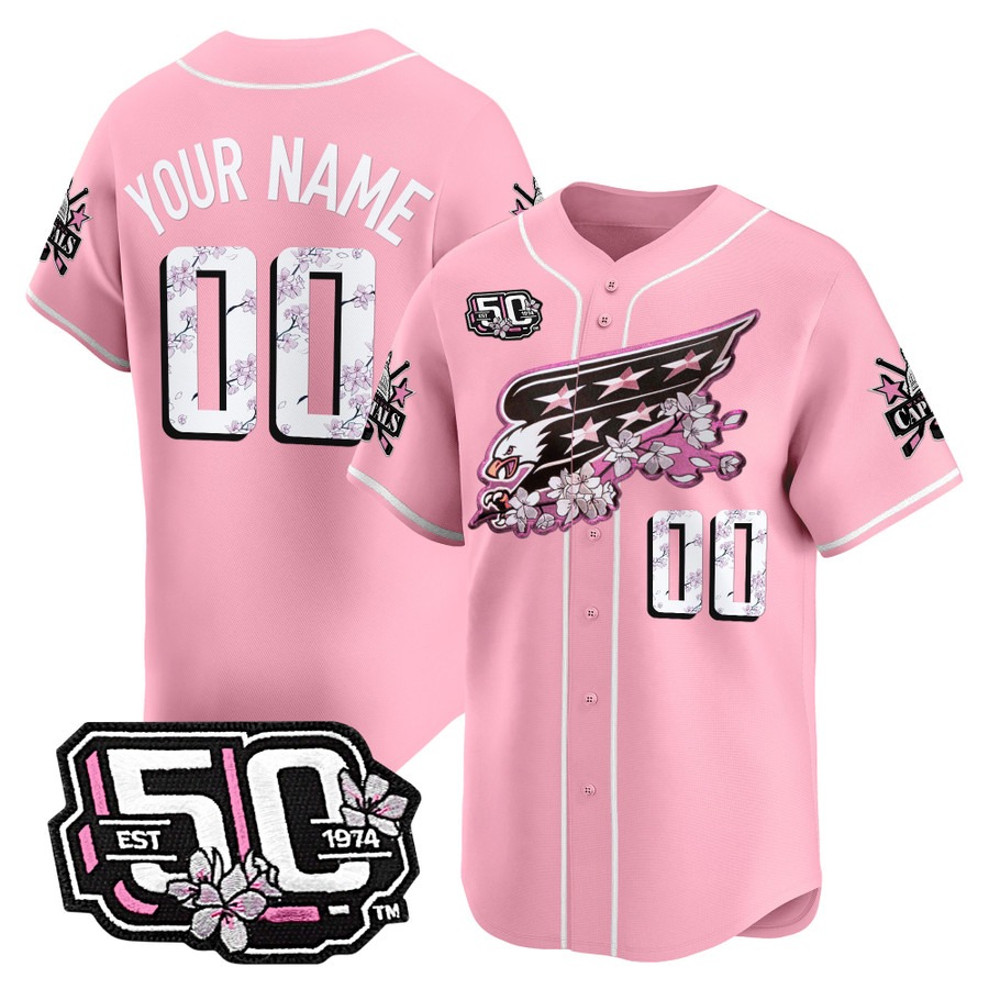 Washington Capitals 2025 Baseball Custom 50th Anniversary Cherry Blossom Style Vapor Premier Limited Jersey - All Stitched
