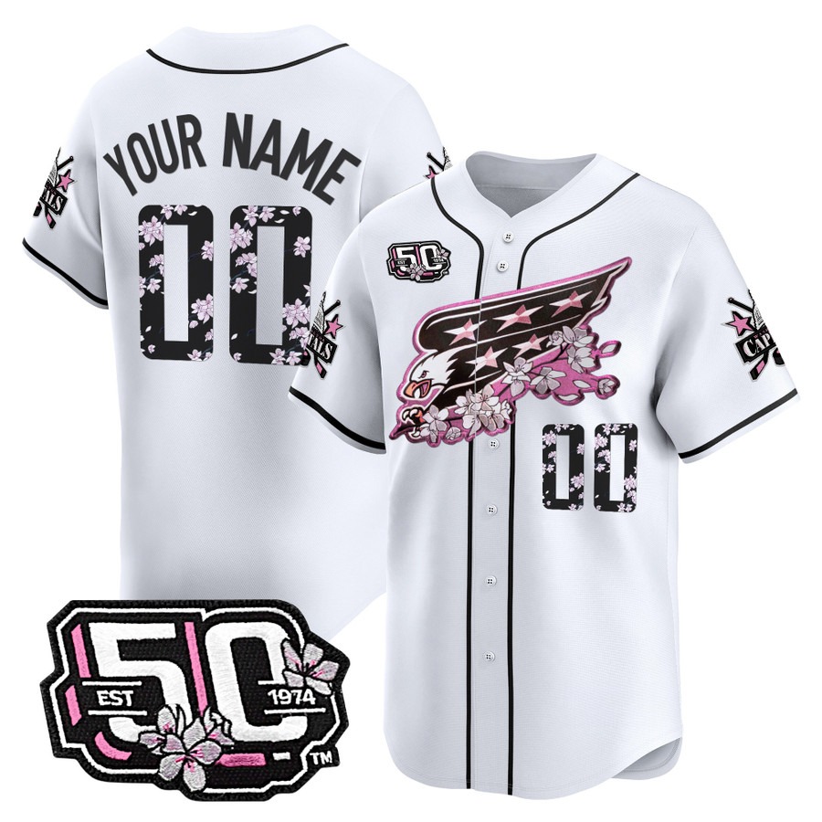 Washington Capitals 2025 Baseball Custom 50th Anniversary Cherry Blossom Style Vapor Premier Limited Jersey White - All Stitched