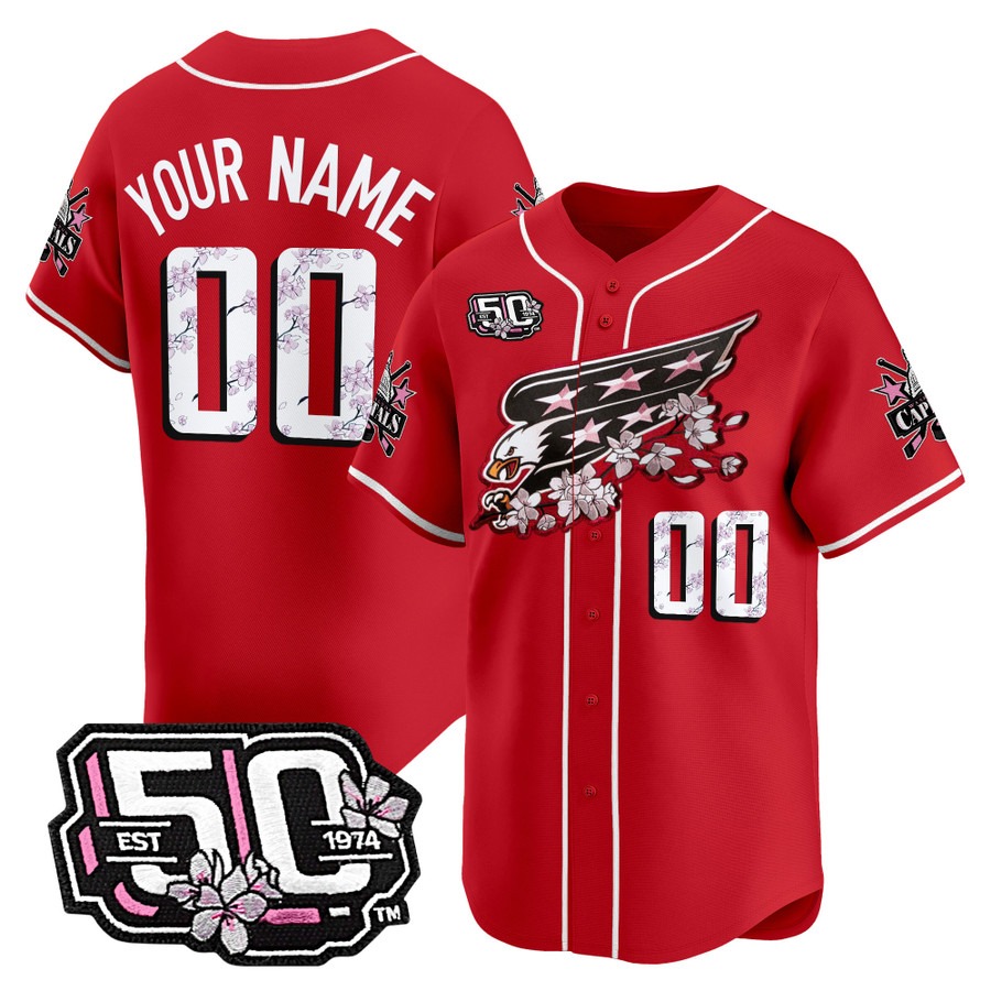 Washington Capitals 2025 Baseball Custom 50th Anniversary Cherry Blossom Style Vapor Premier Limited Jersey Red - All Stitched