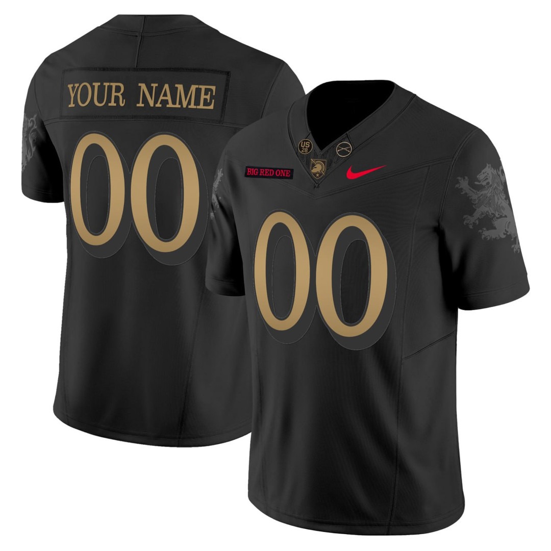 Army Black Knights Big Red One Black Custom Jersey - All Stitched