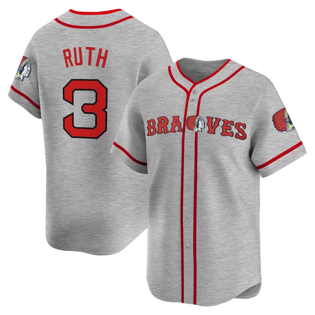 Men's Boston Braves #3 Babe Ruth Dark Grey Baseball Jersey - All Stitched
