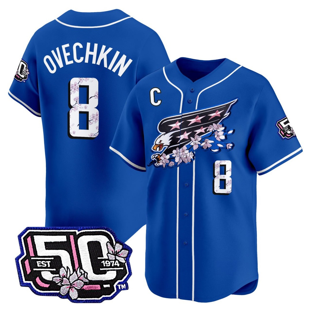 Men's Alexander Ovechkin #8 Washington Capitals Baseball Royal Blue Jersey - All Stitched