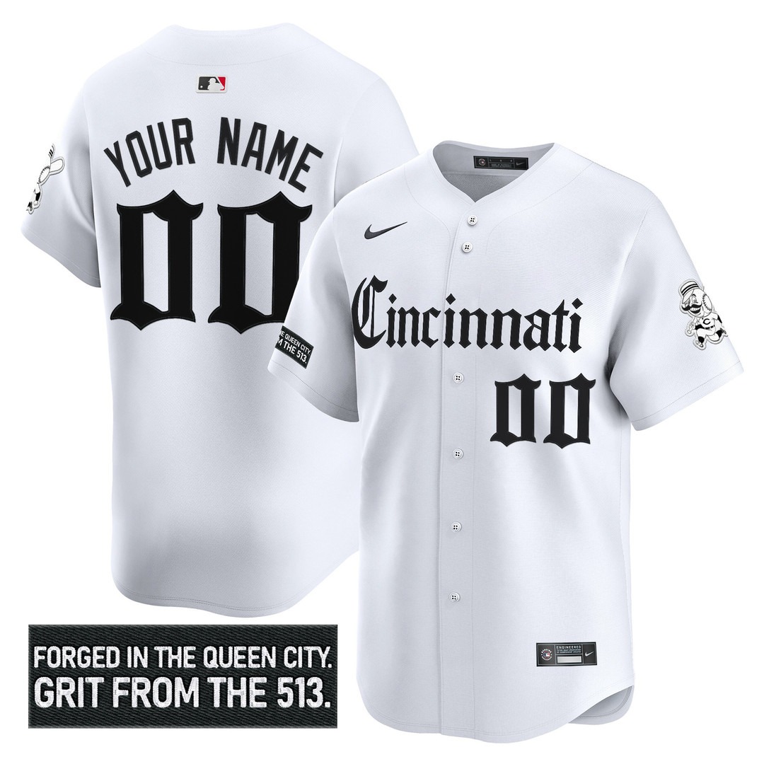 Cincinnati Reds 'Gothic Queen City Edition' Vapor Premier Limited Custom Jersey White - All Stitched