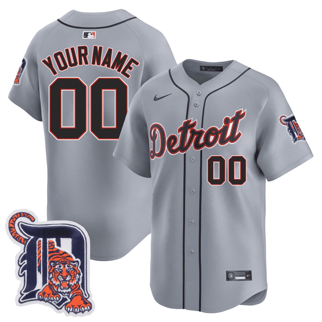 Detroit Tigers Logo Patch Limited Grey Baseball Custom Jersey - All Stitched
