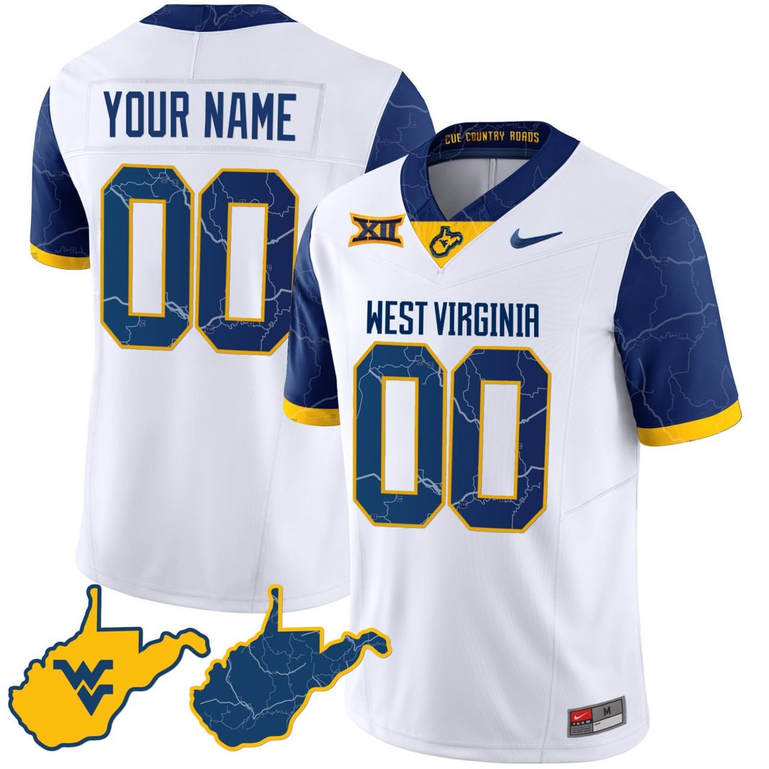 West Virginia Mountaineers WVU Football Country Roads Custom Jersey - White All Stitched