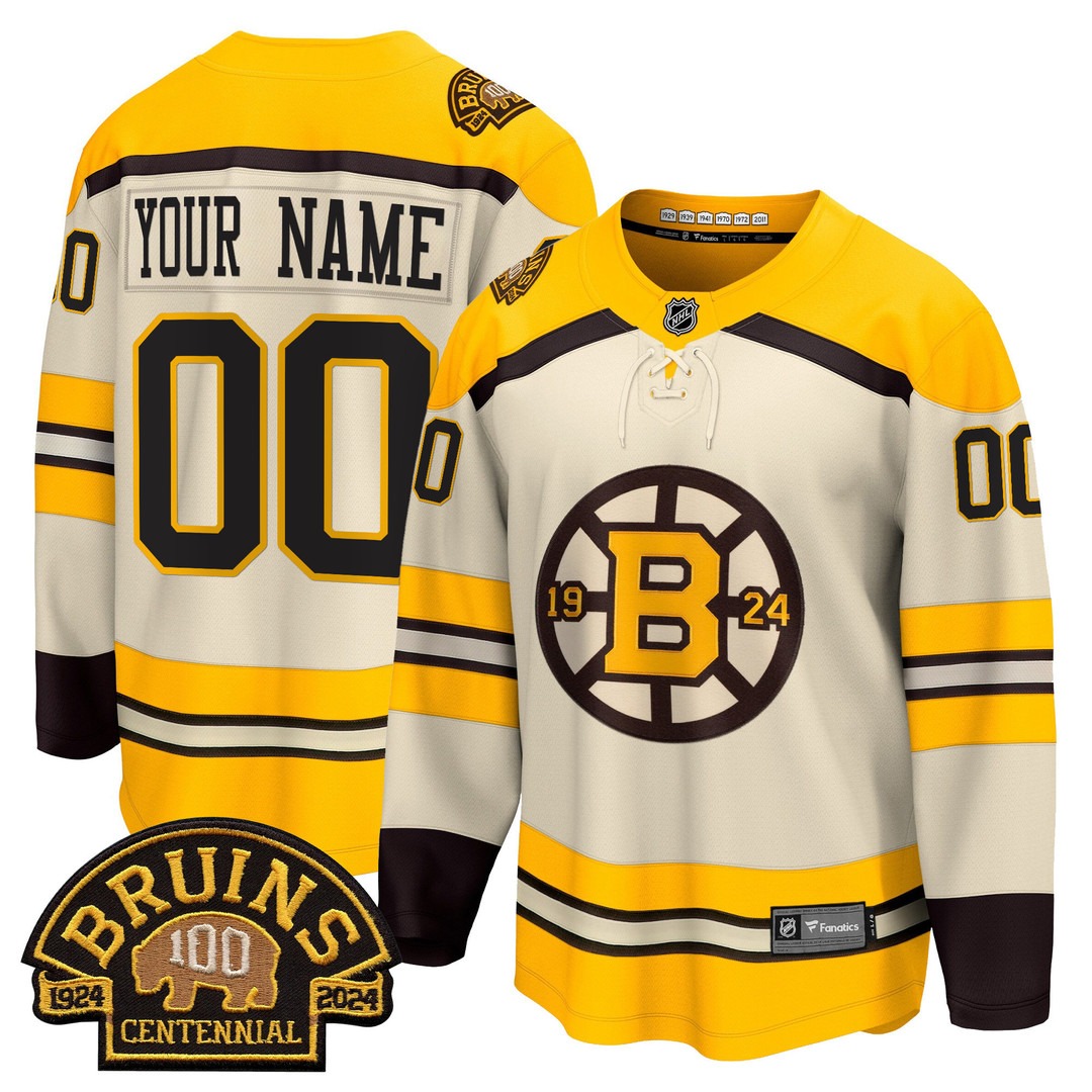 Boston Bruins 100 BB Centennial Patch Breakaway Custom Jersey Gold - All Stitched