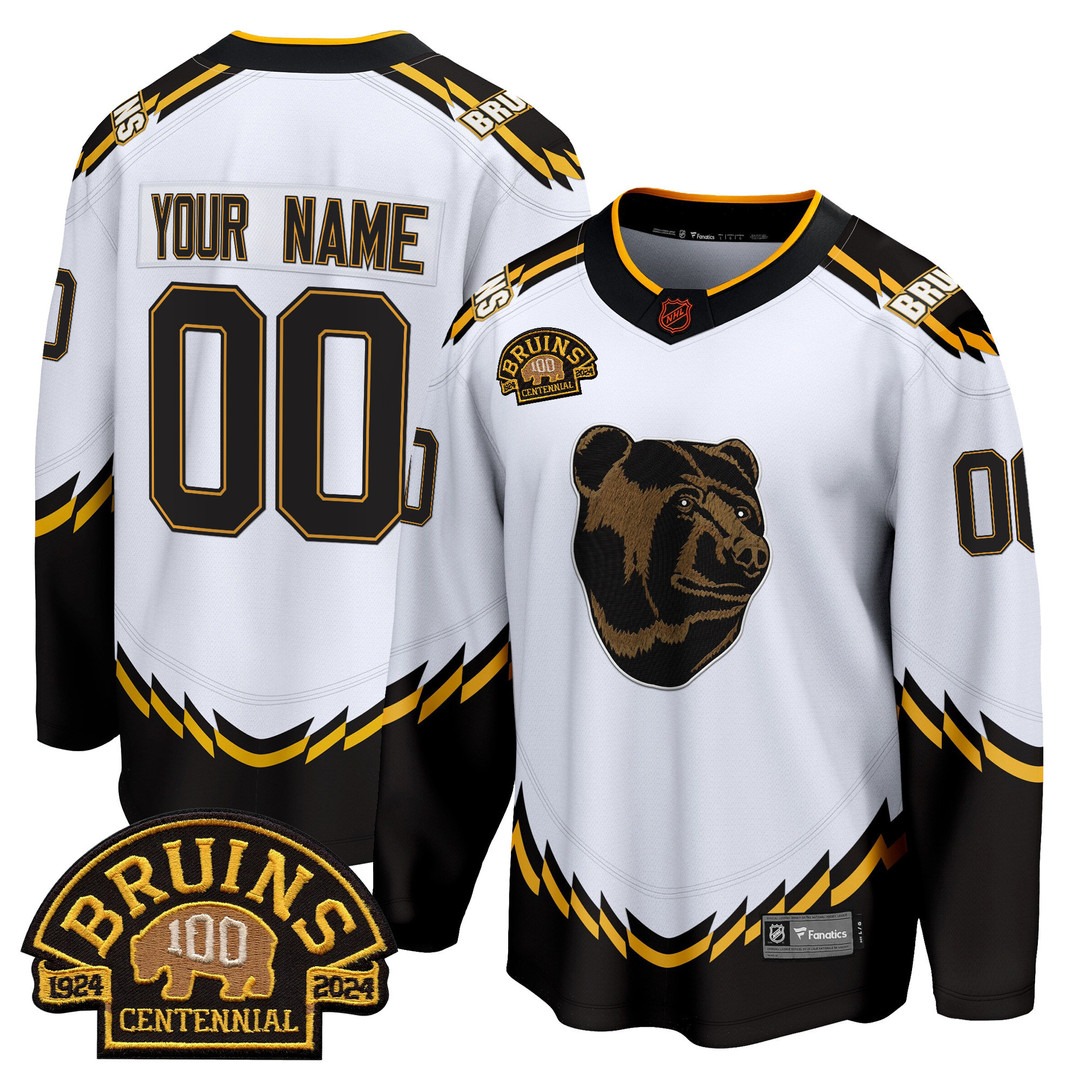 Boston Bruins 100 BB Centennial Patch Breakaway Custom Jersey White Retro - All Stitched