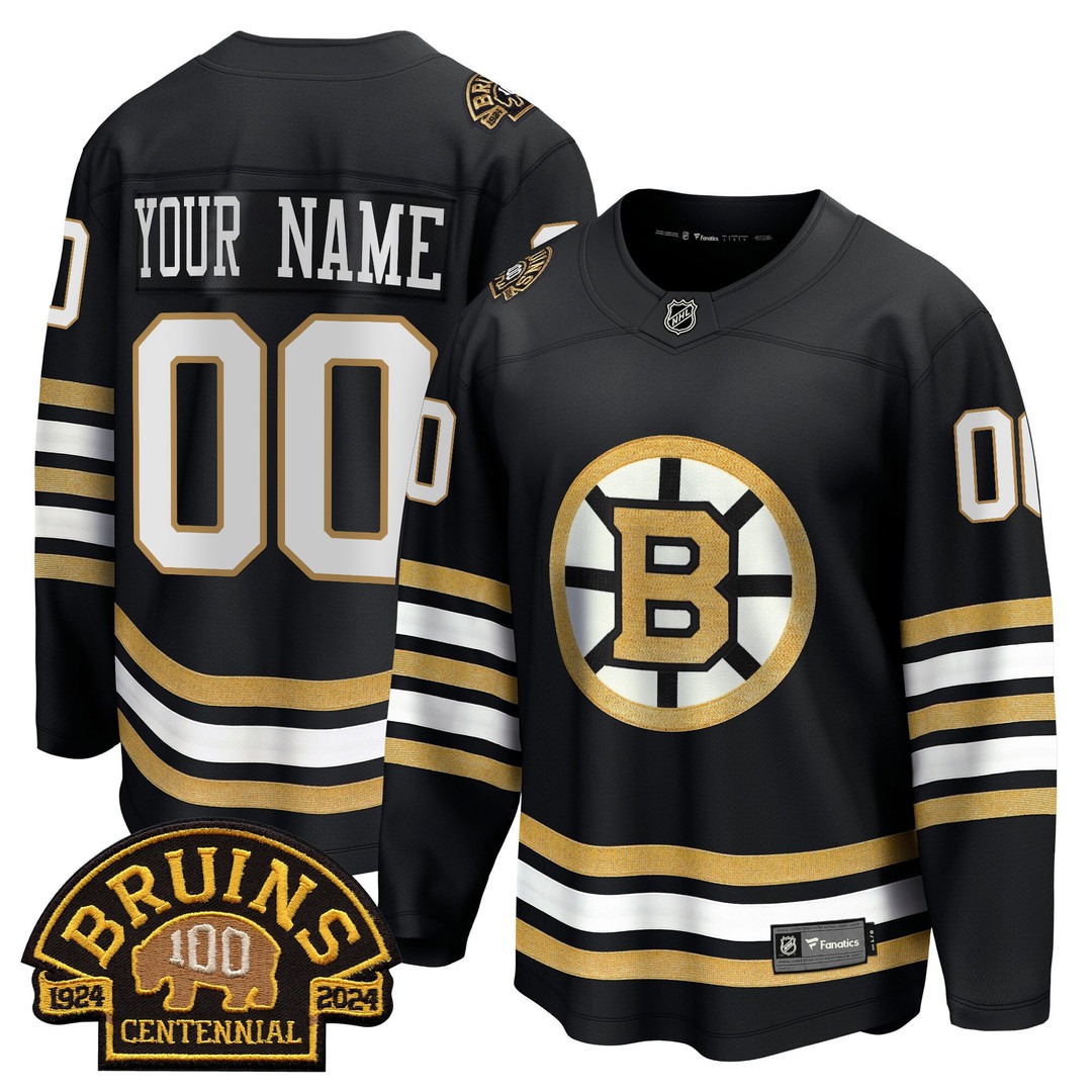 Boston Bruins 100 BB Centennial Patch Breakaway Custom Jersey Black - All Stitched
