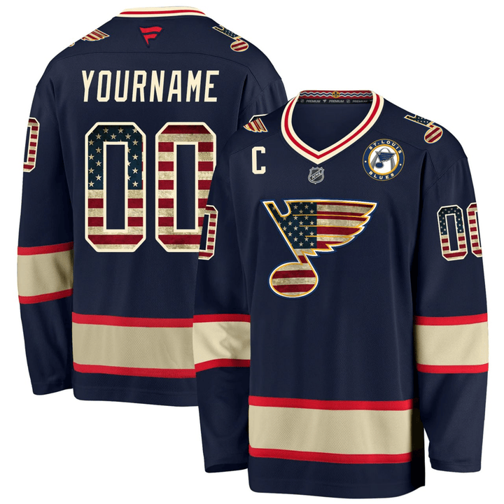 St. Louis Blues Hockey Navy Custom Jersey - All Stitched