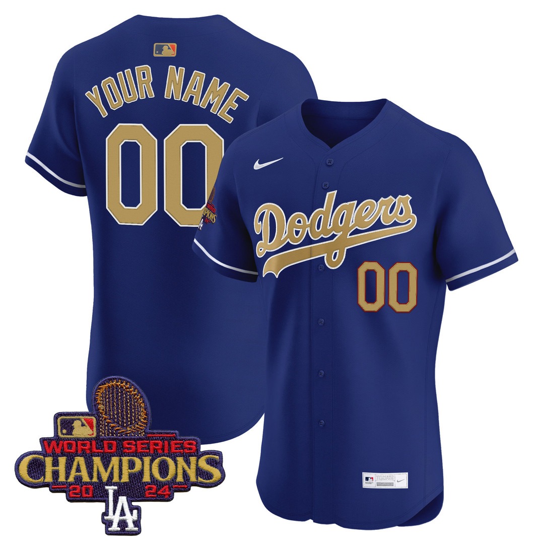 Dodgers 2025 Gold Vapor Premier Royal Elite Custom Jersey - All Stitched
