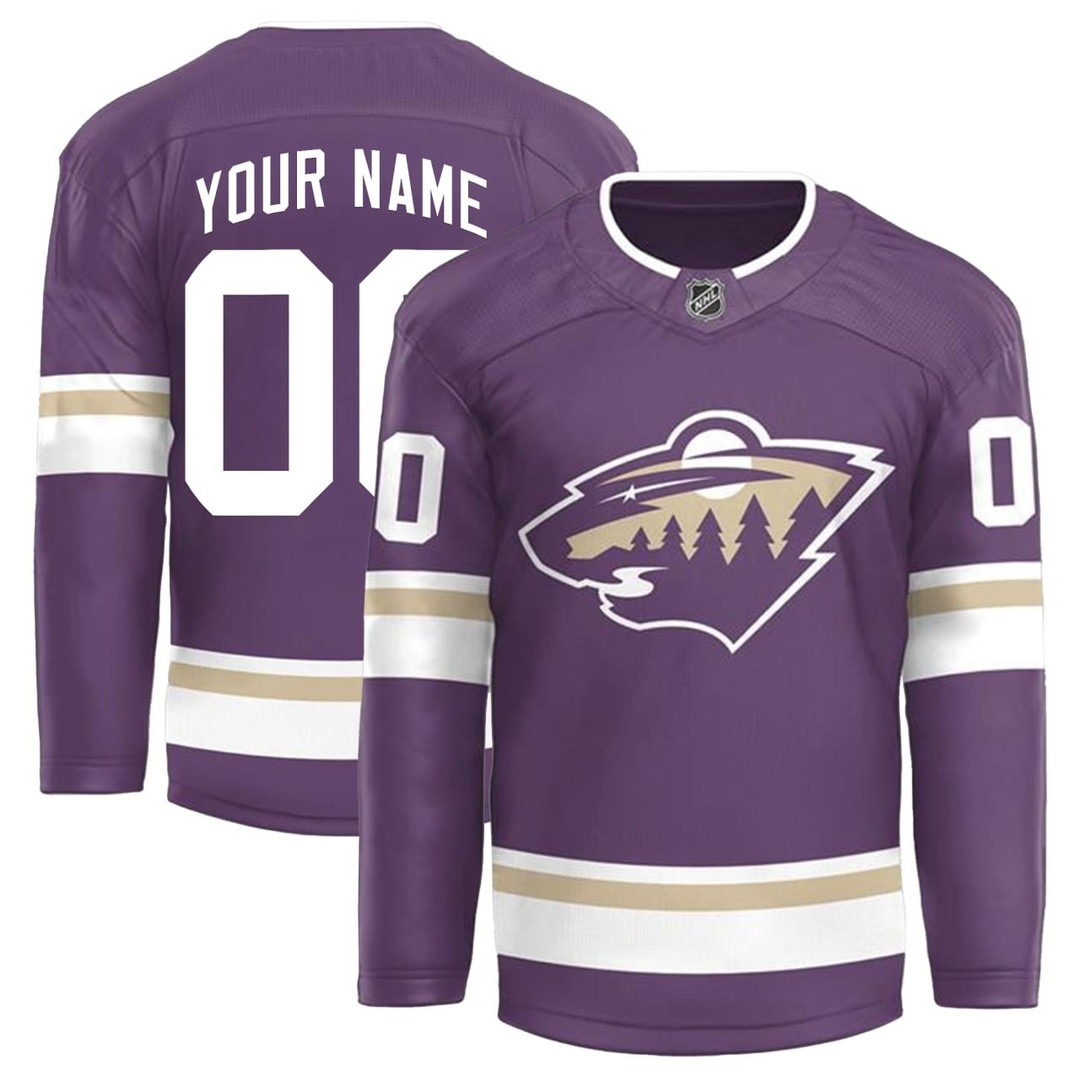 Minnesota Wild Hockey Purple Custom Jersey - All Stitched