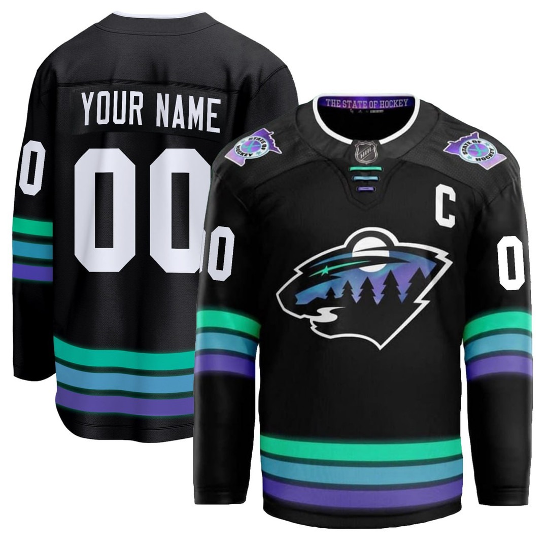 Minnesota Wild Hockey Black Custom Jersey - All Stitched