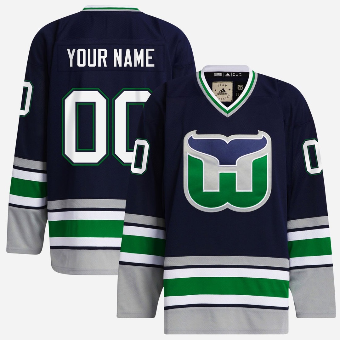Hartford Whalers Navy Custom Jersey - All Stitched