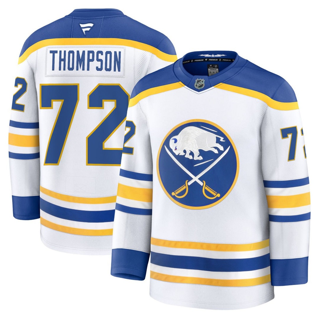Men's Buffalo Sabers #72 Tage Thompson White Stitched Hockey Jersey