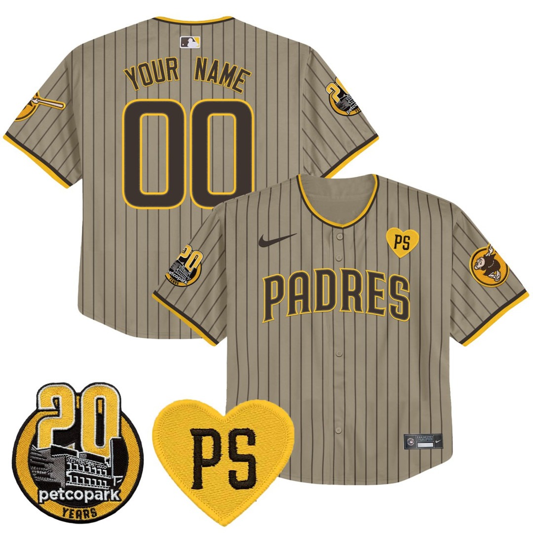Toddler's San Diego Padres Baby Tan Pinstripe Patch Custom Jersey - All Stitched