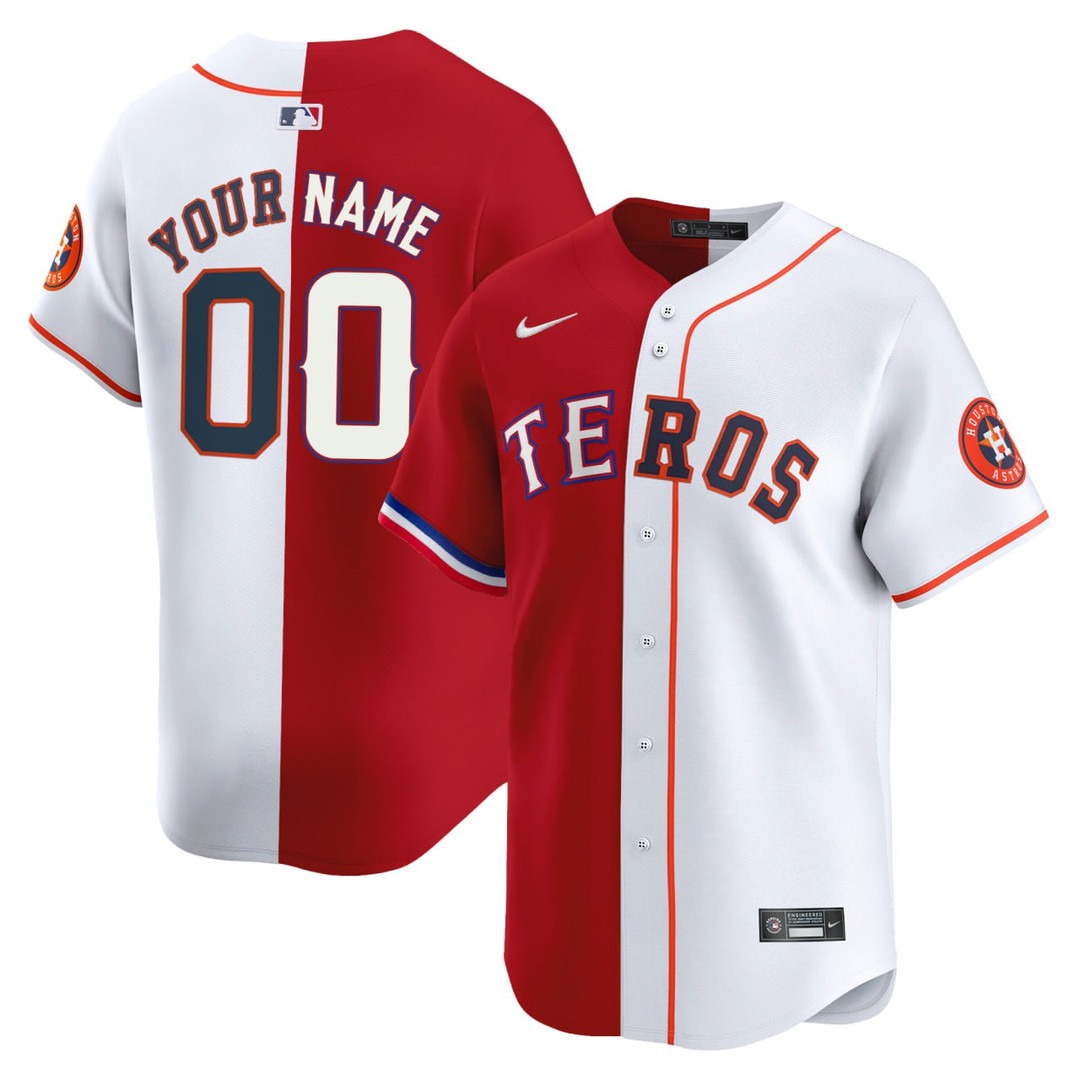 Texas Rangers & Houston Astros Split Custom Jersey - All Stitched