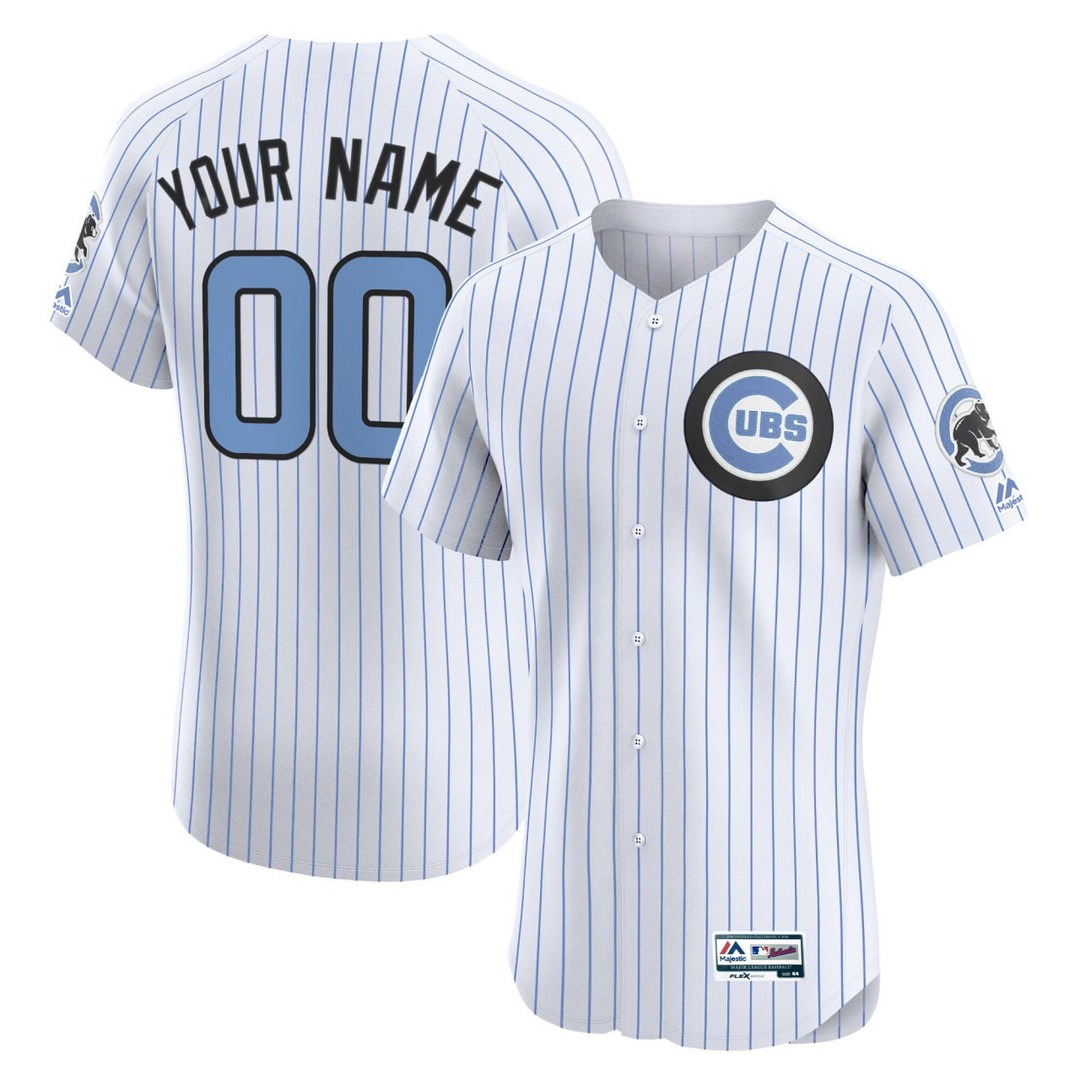 Chicago Cubs White Pinstripe Elite Baseball Custom Jersey - All Stitched